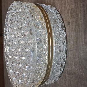 French cut vintage glass and brass hinged trinket holder